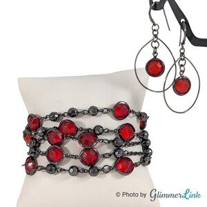 Alfani Black & Red Multi Strand Bracelet & Matching Earrings